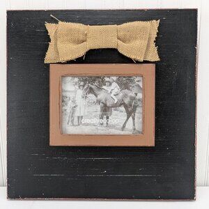 Creative Co-op Wooden Frame Holds 7" x 5" Black Twine Bow Wall Hanging Decor